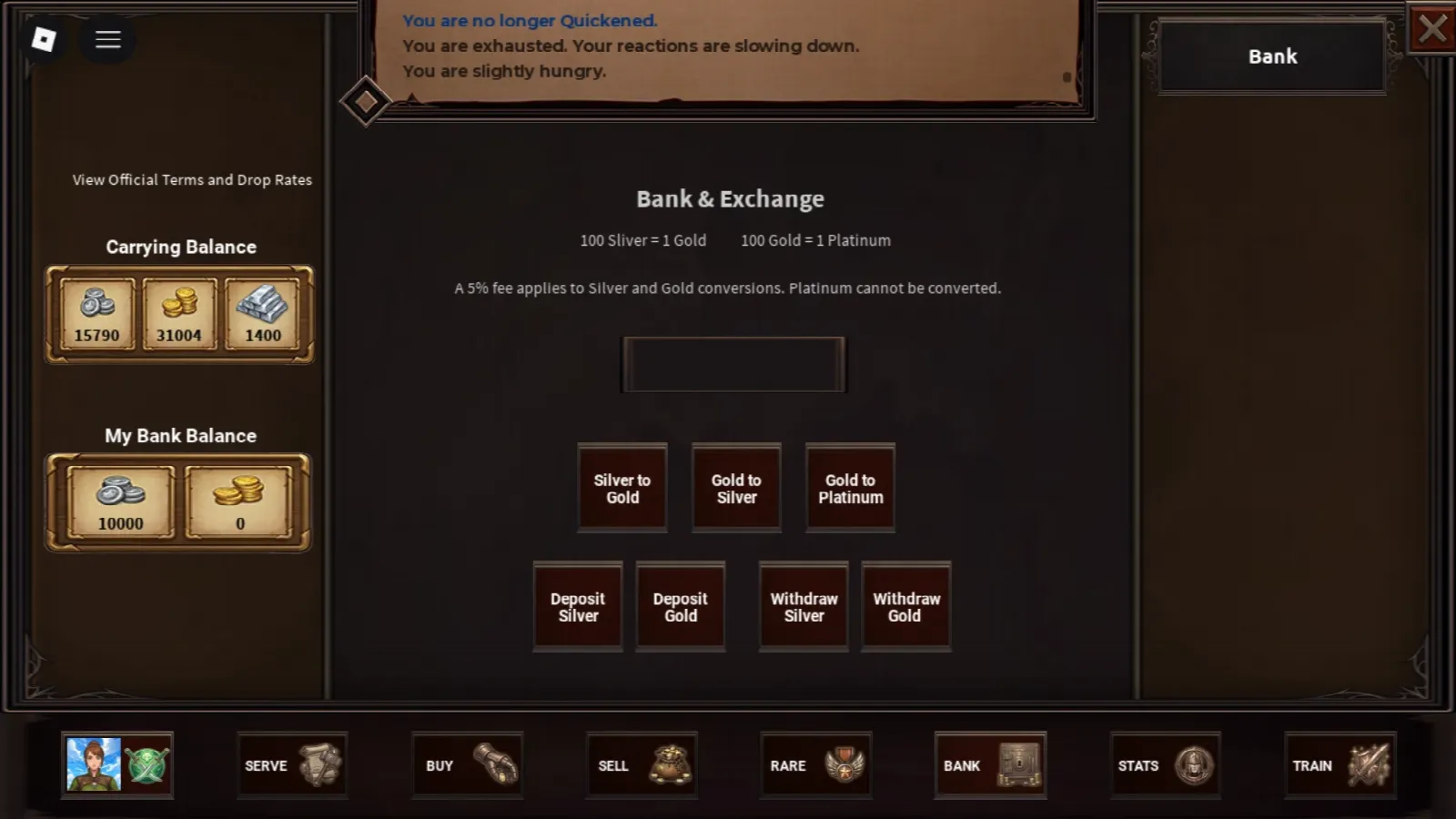 The bank and exchange, converting Silver, Gold and Platinum